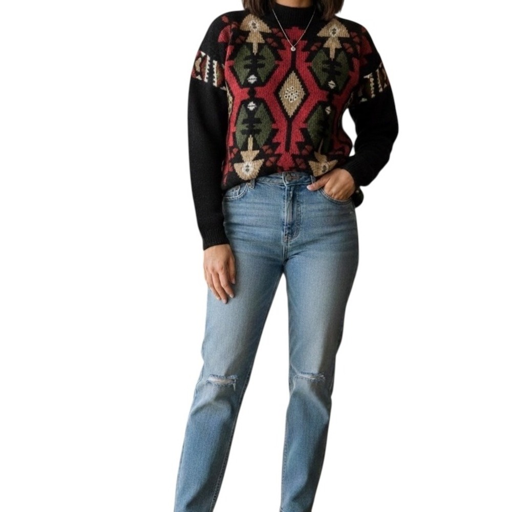 Vintage Rafaella Angora‎ Lambswool
Aztec Southwestern Mock Neck Sweater M Cozy